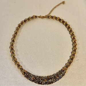 Vintage Two Tone Etruscan Byzantine Style Gold Beaded Choker Necklace